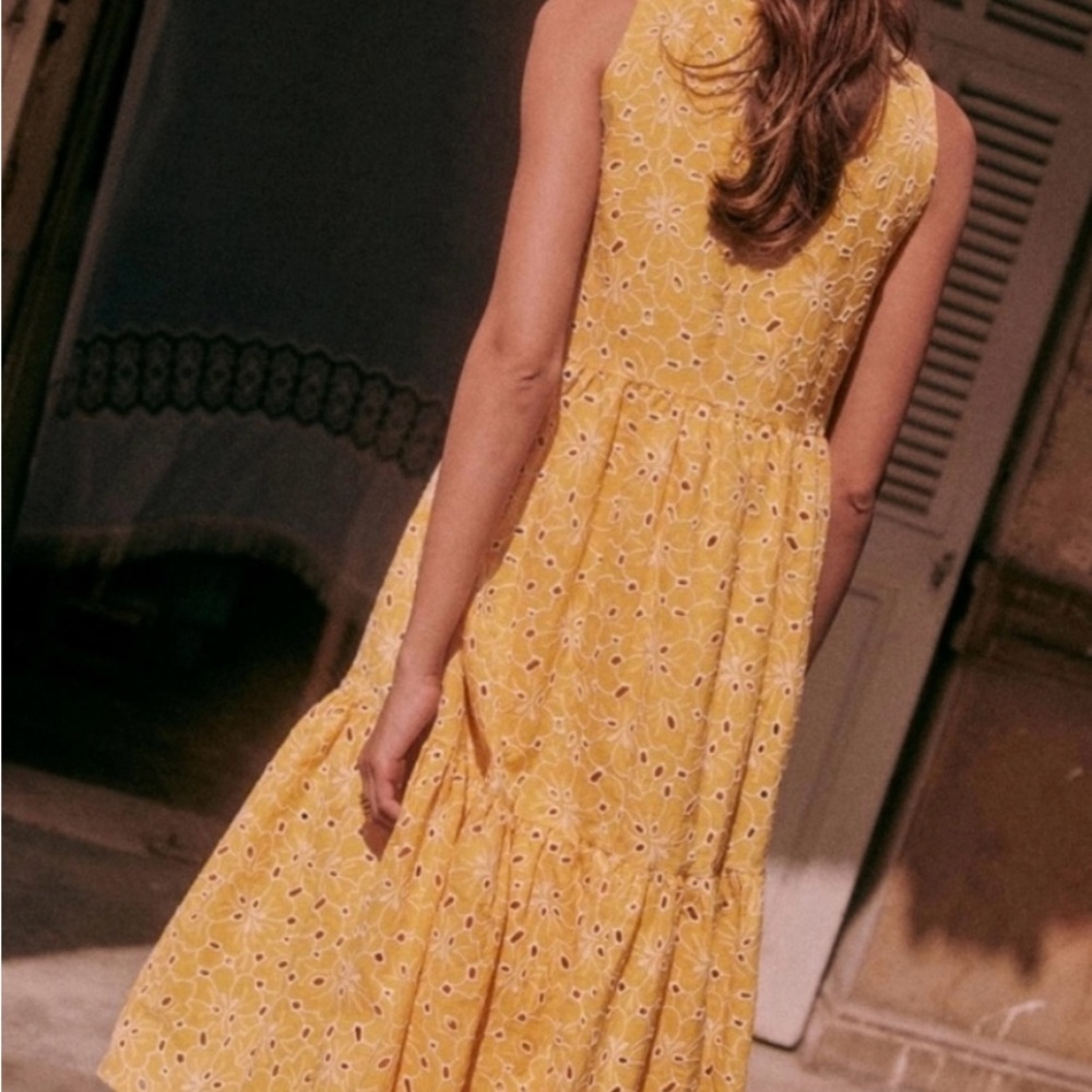 Sézane Yellow Zendaya Eyelet Midi Dress - Picture 3 of 8